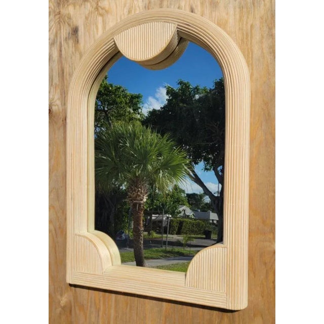 Contemporary Vintage Coastal Cerused Pencil Reed Arch Mirror For Sale - Image 3 of 12