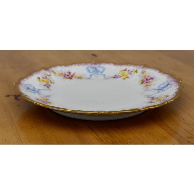 Ceramic Antique Limoges French Porcelain Plate Floral Garlands Blue Bows Ribbons Gilt For Sale - Image 7 of 16