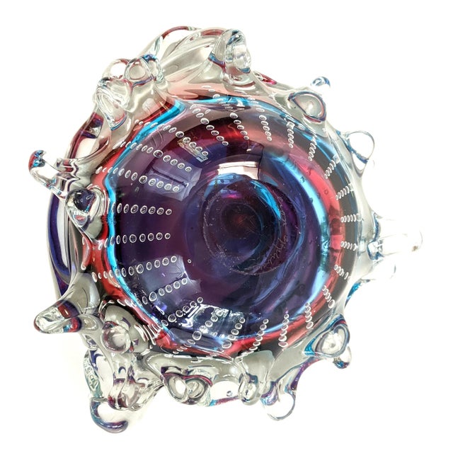Glass Leon Applebaum Glass Bowl With Protruding Design and Controlled Bubbles Kaleidoscope For Sale - Image 7 of 13