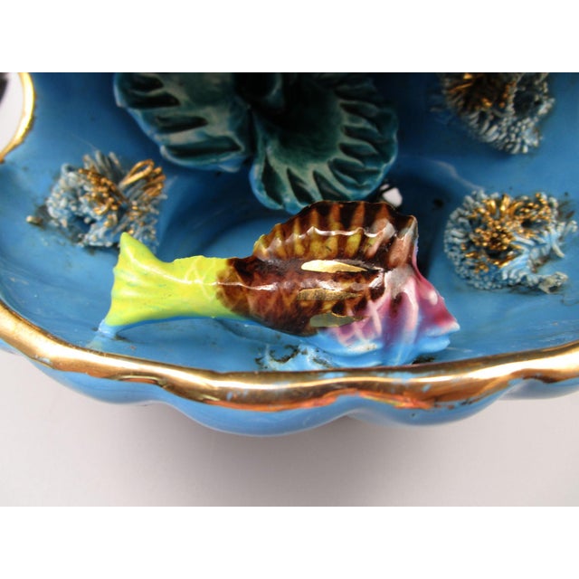 1950s Vintage Vallauris Lion S/Mer Blue Ceramic Clam Shell Lamp Mid Century Tikki Kitch Cord Cut Signed For Sale - Image 5 of 18