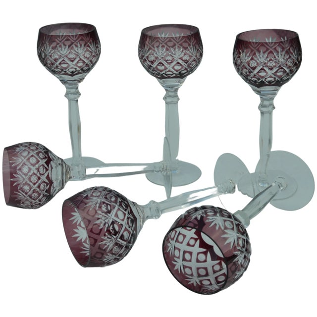 Mid 20th Century Handblown Crystal-Cut Stems- Set of 6 For Sale In New York - Image 6 of 10