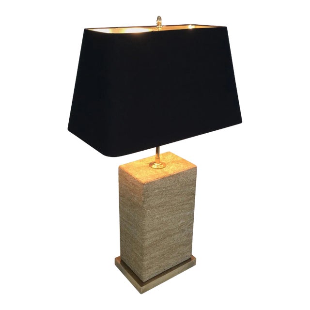 Reconstituted Stone and Brass Adjustable Table Lamp French, circa 1970 For Sale