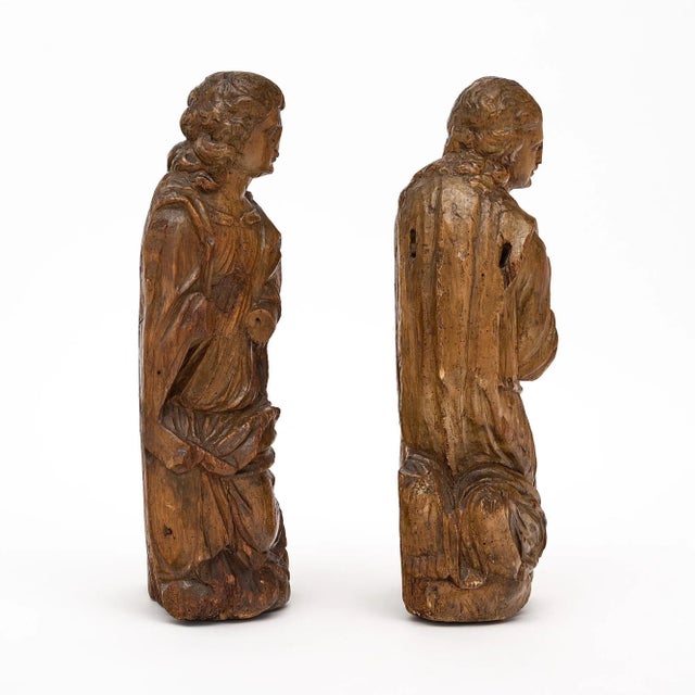 French Antique Oak Statues - Set of 2 For Sale - Image 9 of 10