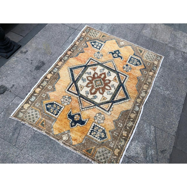 Boho Chic 1960s Vintage Turkish Bohemian Area Rug- 3'8"x5' For Sale - Image 3 of 10