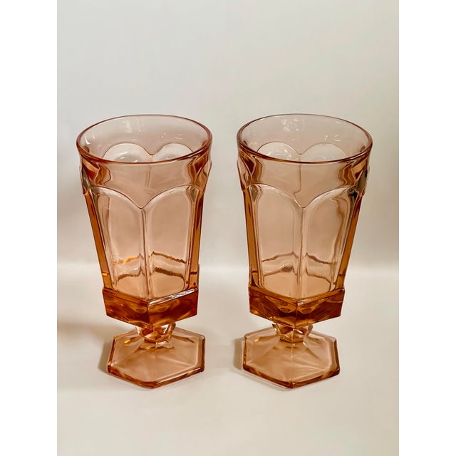 1980’s “Virginia” Peach Glass Tumblers- A Pair For Sale - Image 4 of 10