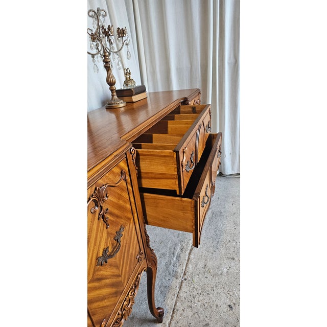 Burl Wood / Veneer Sideboard Buffet, Louis XV Style, 1930's Sideboard Cabinet For Sale - Image 15 of 18