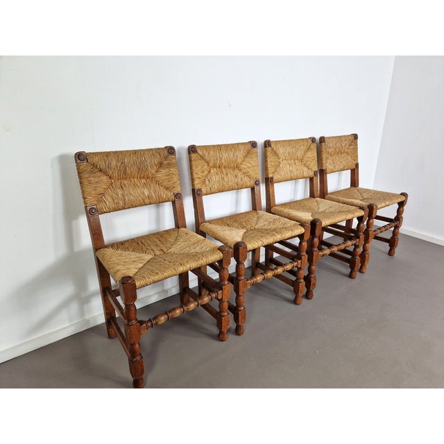 Vintage French Primitive Rush Chairs, 1930s, Set of 4 For Sale - Image 11 of 11