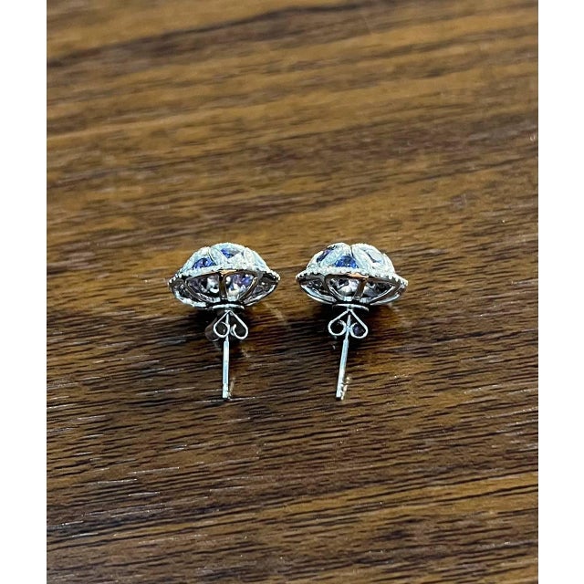 Light Blue Tanzanite White Diamonds 14k White Gold Unique Earrings & Ring Set For Sale - Image 12 of 14