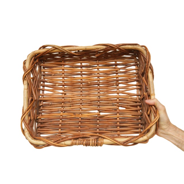 Mid-Century Chunky Rectangular Wicker Bread Basket / Catch-All Desk Organizer For Sale - Image 10 of 12