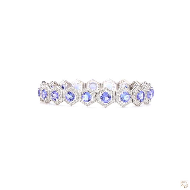 Blue 2.51 Carat Round Brilliant Cut Diamond Tanzanite Gold Bracelet For Sale - Image 8 of 9