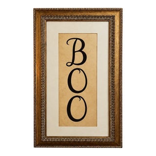 Gothic “Boo” Halloween Wall Art in Ornate Gilded Wood Frame, 28.5” For Sale