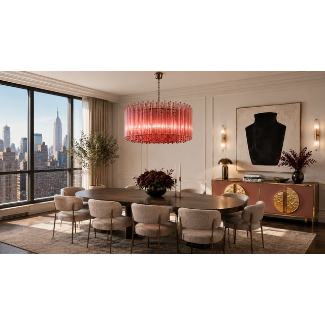 Italian Pendant Light in Pink Murano Glass Rods and Chrome Frame from Justfurnituress SRL For Sale - Image 10 of 11