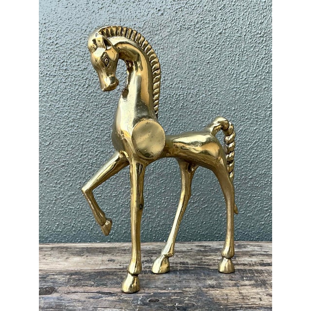 Vintage MCM Polished Brass Etruscan Horse For Sale - Image 12 of 12