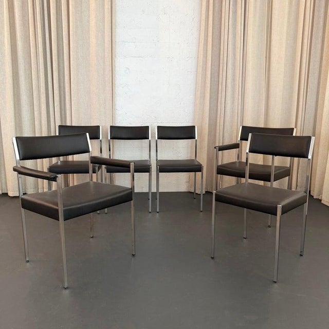 1960s 1960s Minimalist Leather Dining Chairs by Ernst Lauclair for Girsberger, Switzerland For Sale - Image 5 of 14