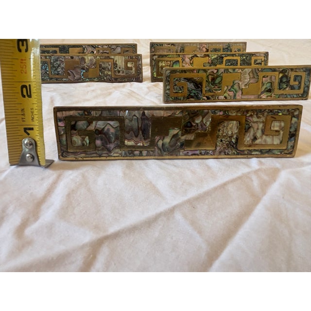 Shell 1950s 6 Brass Inlay Cabinet Pulls in the Style of Los Castillo For Sale - Image 7 of 13