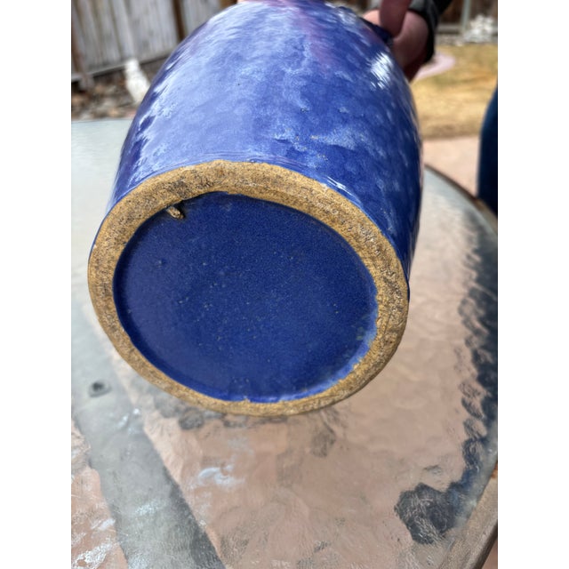 Large Set of Matching Vases in a beautiful cornflower blue with a mottled blue Victoria glaze. They are big 14"H x 7...