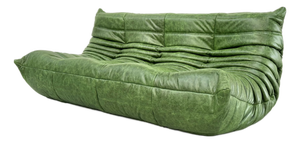 French Three-Seater Togo Sofa in Forest Green Leather by Michel Ducaroy for Ligne Roset