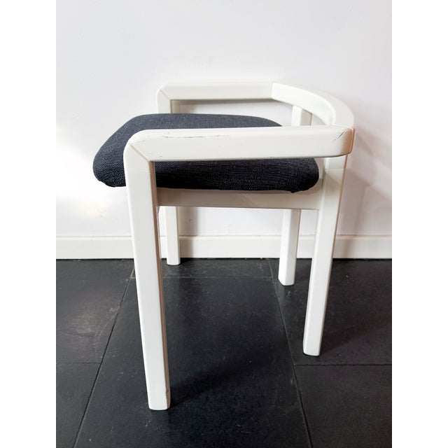 Vintage Modernist White Lacquered Wood Armchair with Dark Blue Upholstery, 1980s For Sale - Image 4 of 16