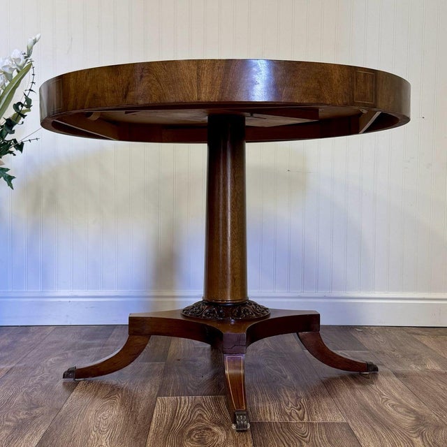 Vintage Regency-Style Drum Table With Leather Top For Sale In Salt Lake City - Image 6 of 13