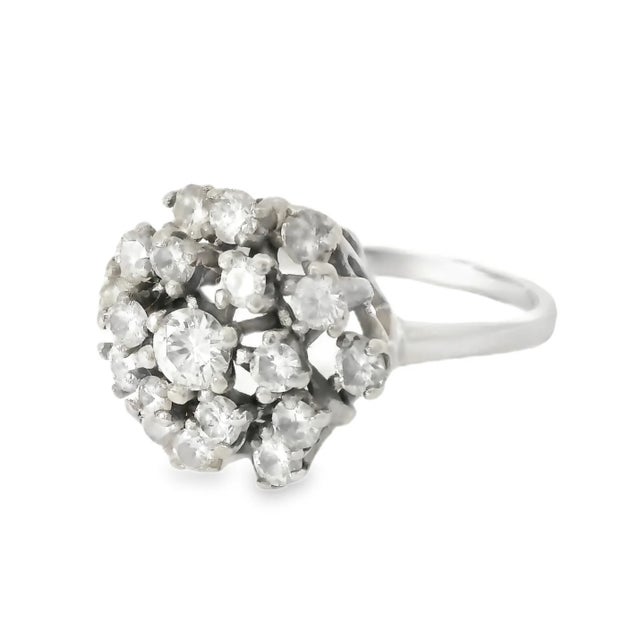 14K White Gold Diamond Filigree Cocktail Ring Elegant 14K White Gold Diamond Filigree Cocktail Ring featuring 19 brilliant...