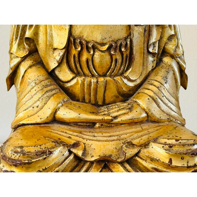 Gold Late 19th Century Qing Dynasty Gilt Wood Carved Buddha For Sale - Image 8 of 12