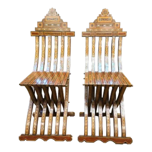 1990s A Pair of Arabesques Moorish Mosaic Chairs