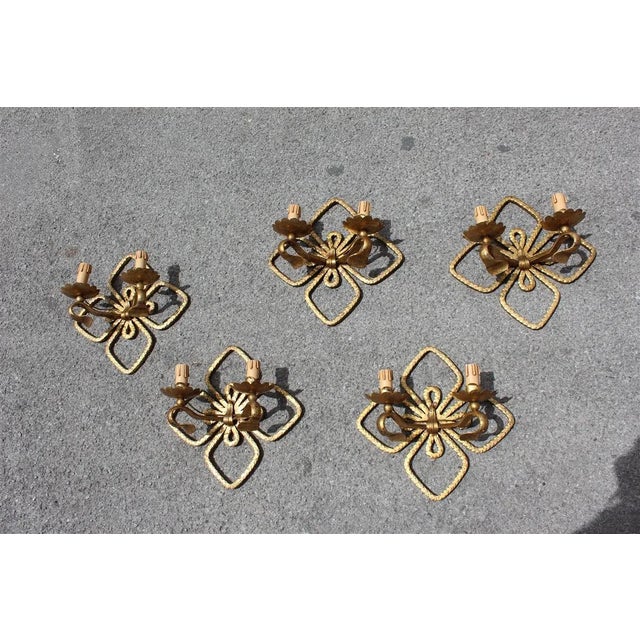 Hand Forged and Gilded Iron Four-leaf Clover Sconce by Pier Luigi Colli, 1950s For Sale - Image 7 of 13
