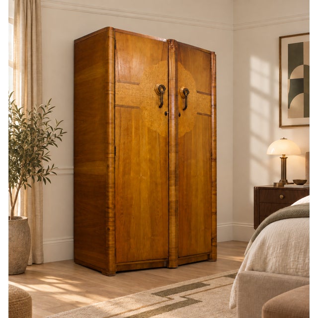 Vintage Art Deco Wardrobe in Burr Walnut, 1920s For Sale - Image 3 of 11