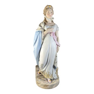 Late 19th Queen Louise of Prussia Hand Painted Large Porcelain Figurine Bisque 13.5" Tall For Sale