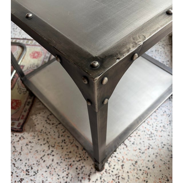 2010s Restoration Hardware Style - Industrial Metal Square Side Table For Sale - Image 5 of 5