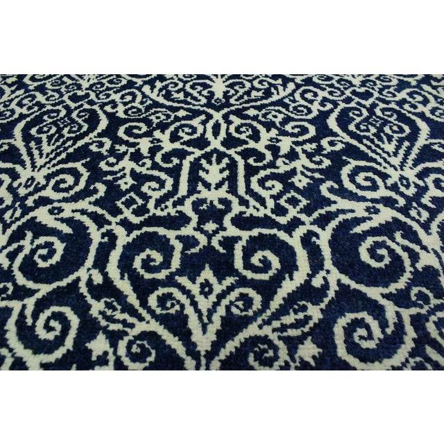 Textile 1990s Shabby Chic Modern Blue/Ivory Wool & Viscouse Rug - 4'2 X 6'4 For Sale - Image 7 of 8