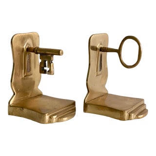 1950s Brass Antique Bridge Ward Key Bookends – a Pair For Sale