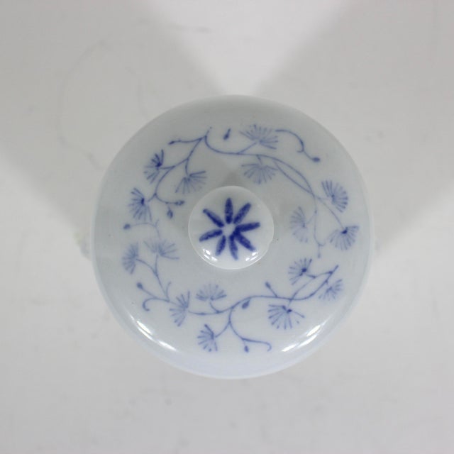 Small Vintage Chinoiserie Asian Koi Fish Canister Lidded Jar or Pot, Ceramic With Lid Blue and White For Sale - Image 6 of 10