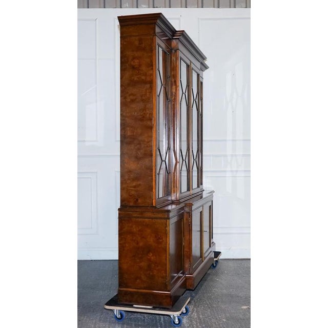 Large Georgian Burr Walnut Breakfront Display Cabinet For Sale - Image 18 of 18