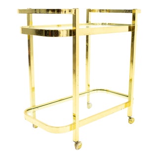 Milo Baughman Mid Century Brass and Glass Bar Cart For Sale