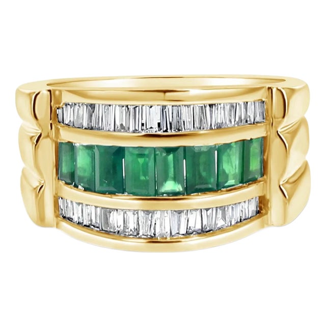 2 Carat Emerald Diamond Baguette Cocktail Ring, Size 5 For Sale
