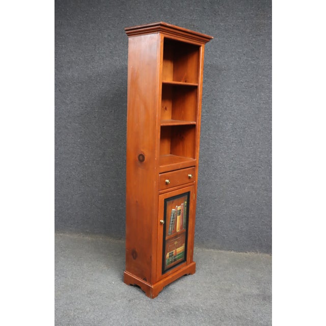 Late 20th Century Tall Pine Storage Cabinet With Trompe L’Oeil Book Panel For Sale - Image 4 of 8