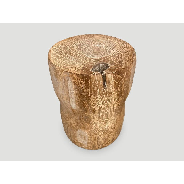 Andrianna Shamaris Hand Carved Teak Wood Side Table or Stool For Sale - Image 9 of 18