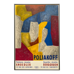 Serge Poliakoff Vintage 1959 Mourlot Lithograph Print " Composition, Carmin, Jaune, Grise Et Bleue " Framed Paris Exhibition Poster