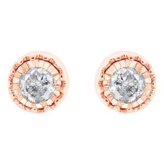 10K Rose Gold Plated .925 Sterling Silver 3/8 Cttw Diamond Miracle Set Stud Earrings (J-K Color, I-3 Clarity) For Sale