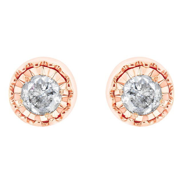 10K Rose Gold Plated .925 Sterling Silver 3/8 Cttw Diamond Miracle Set Stud Earrings (J-K Color, I-3 Clarity) For Sale