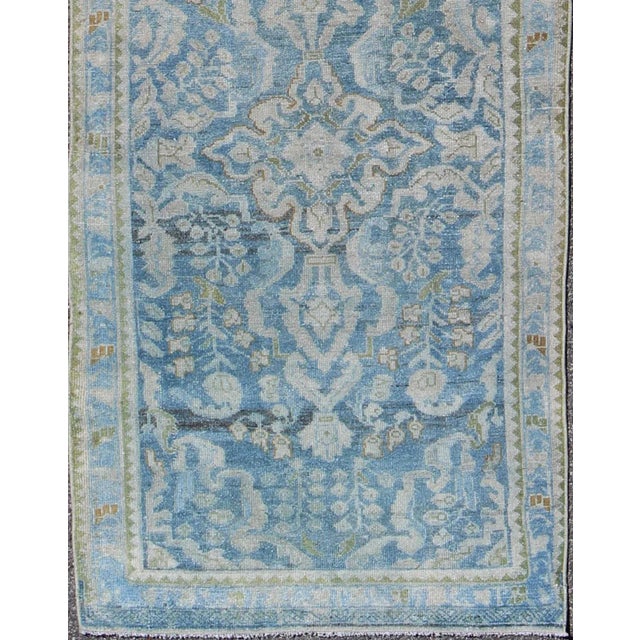 Early 20th Century Early 20th Century Antique Persian Malayer Runner With All-Over Design in Blue and Hints of Olive For Sale - Image 5 of 10
