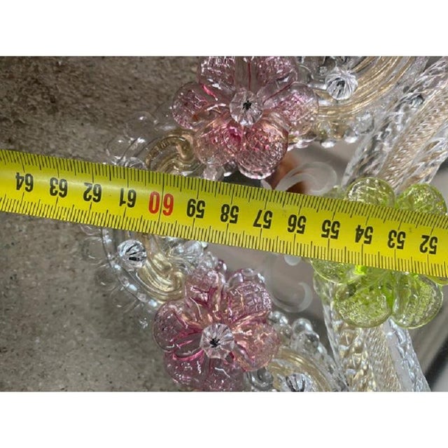 Venetian Oval Green and Pink Floral Hand-Carved Mirror by Simoeng, 2000s For Sale - Image 4 of 10