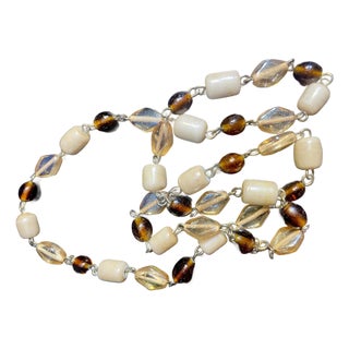 MCM Jewelry Bohemian Glass Necklace in Opalescent Amber, Topaz and Taupe For Sale