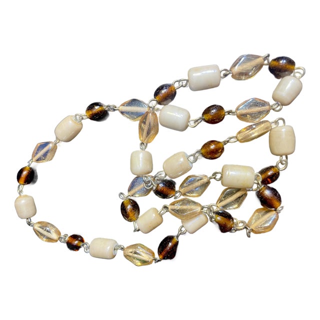 MCM Jewelry Bohemian Glass Necklace in Opalescent Amber, Topaz and Taupe For Sale