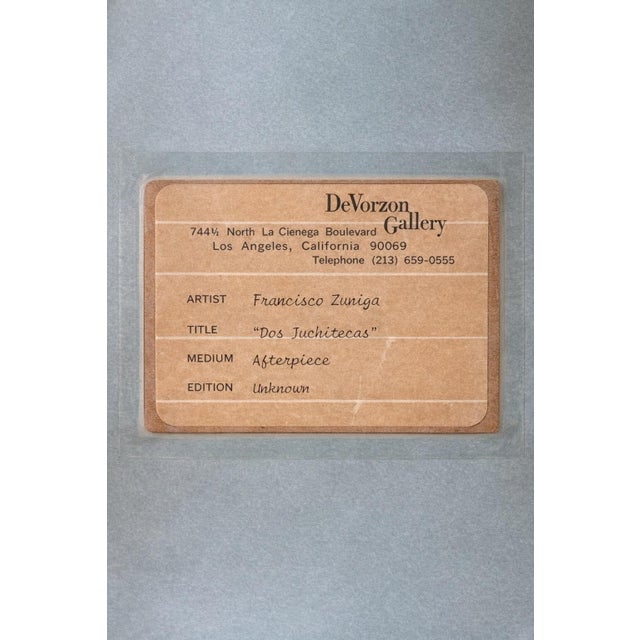 Burgundy Title: After Francisco Zúñiga “Dos Juchitecas” Framed Figurative Art — DeVorzon Gallery 1973, Latin American Modernist Study For Sale - Image 8 of 8