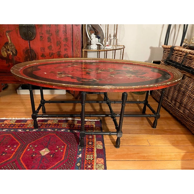Vintage Italian Chinoiserie Faux Bamboo Coffee Cocktail Table For Sale - Image 4 of 6