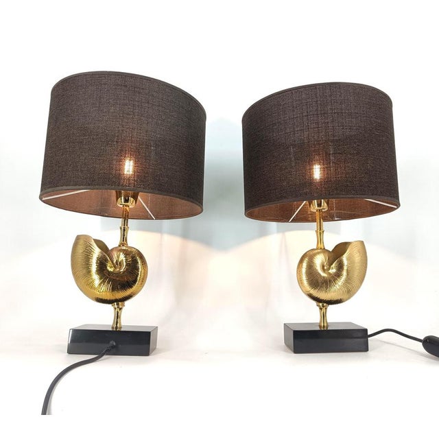 Brass Nautilus Table Lamps from Maison Charles, France, 1970s, Set of 2 For Sale - Image 10 of 12