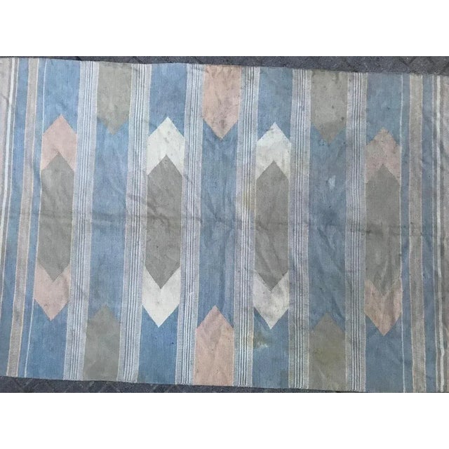 Nice 20th century Indian Durhi flat-woven rug with beautiful geometrical design and light colors with blue and beige,...