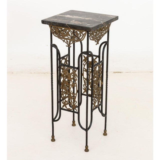 Black Brandt Style Wrought Iron & Marble Pedestals, Pair For Sale - Image 8 of 10